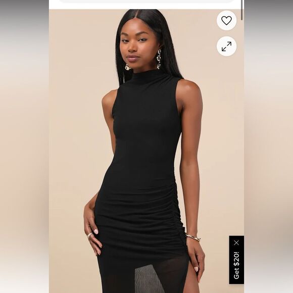 NWT Lulus black mesh mock neck dress. Sz M - Picture 4 of 6